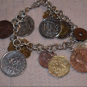 Coin charm bracelet sterling silver